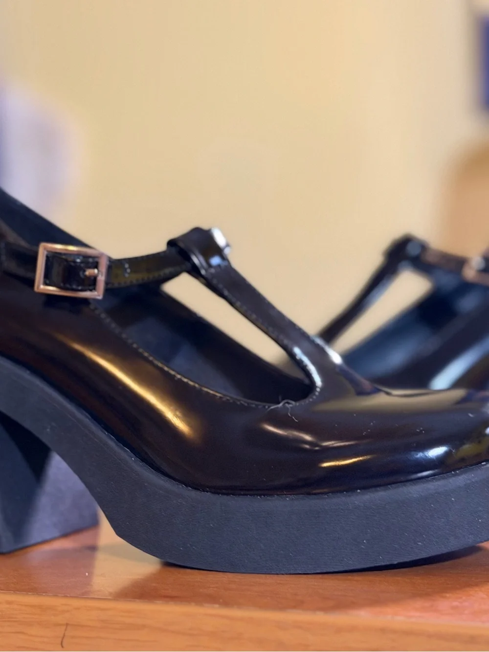 Madden Girl Black Patent T‑Strap Platform Mary Jane Heels